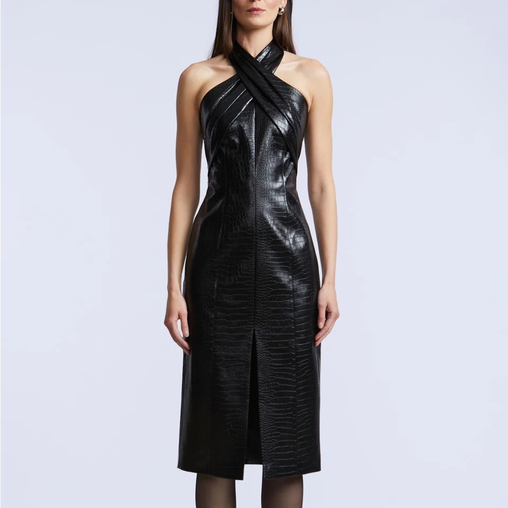 NWT BCBG Faux Leather Astrid Dress in Black